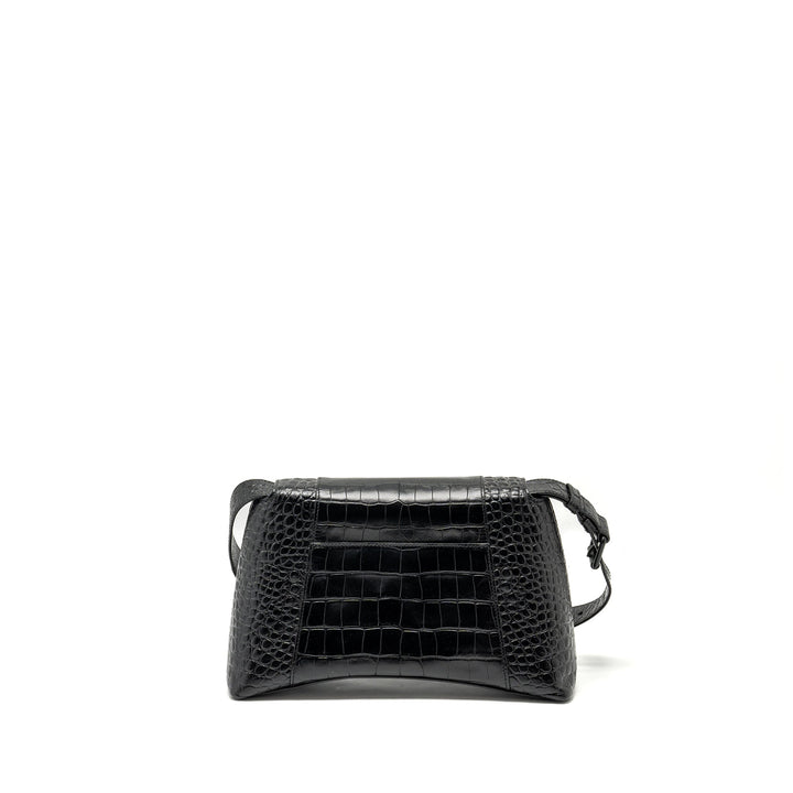 Top Quality Balenciaga Limited Edition Downtown Small Shoulder Bag Croc-Embossed Calfskin Black with Black Hardware