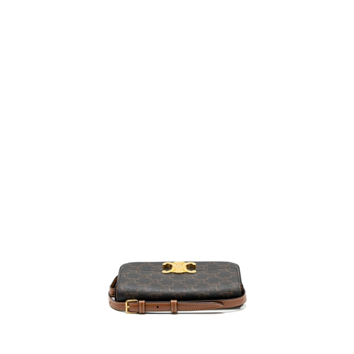 Top Quality Celine Triomphe Shoulder Bag Triomphe Canvas/Calfskin Tan