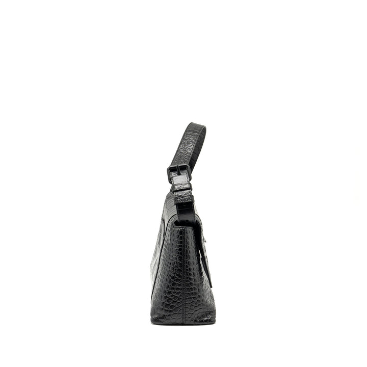 Top Quality Balenciaga Limited Edition Downtown Small Shoulder Bag Croc-Embossed Calfskin Black with Black Hardware