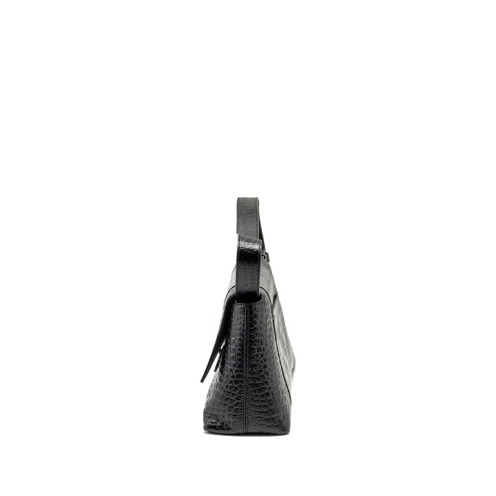 Top Quality Balenciaga Limited Edition Downtown Small Shoulder Bag Croc-Embossed Calfskin Black with Black Hardware