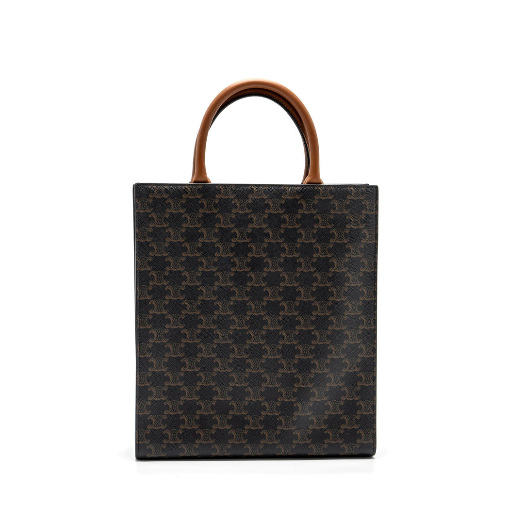 Celine Cabas Vertical in Triomphe Canvas and Calfskin tan
