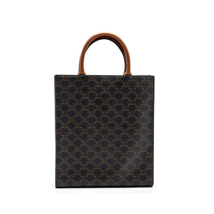 Celine Cabas Vertical in Triomphe Canvas and Calfskin tan