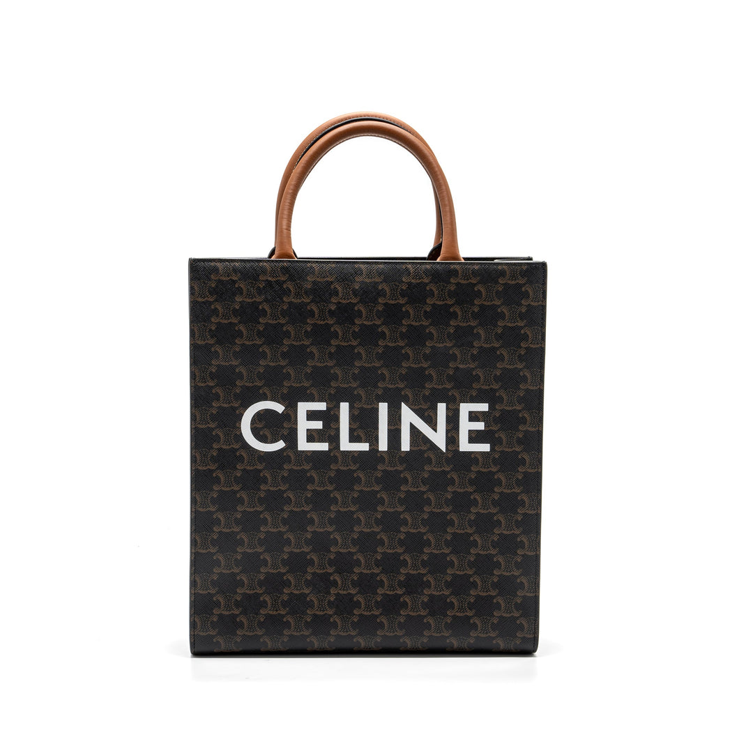 Celine Cabas Vertical in Triomphe Canvas and Calfskin tan