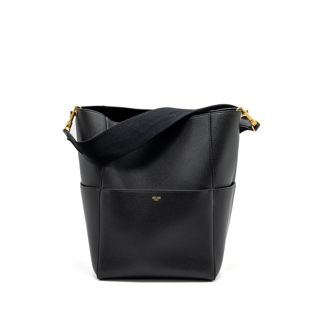 Celine Sangle Bucket Bag Grained Calfskin Black