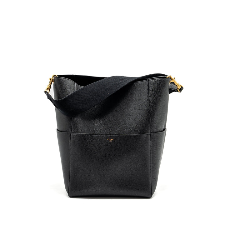 Celine Sangle Bucket Bag Grained Calfskin Black