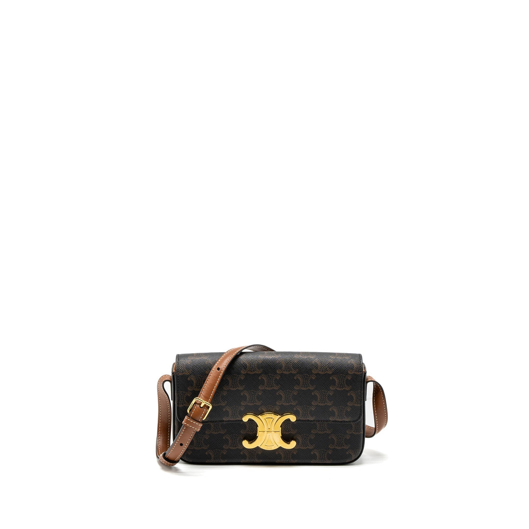 Top Quality Celine Triomphe Shoulder Bag Triomphe Canvas/Calfskin Tan