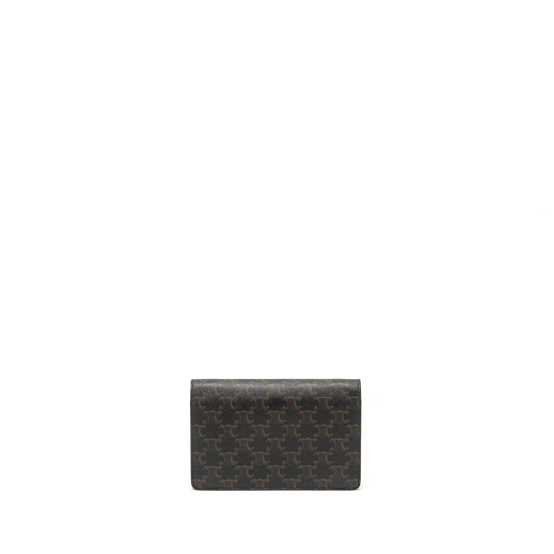 Top Quality Celine Wallet on Strap Triomphe Canvas/Smooth Lambskin Tan