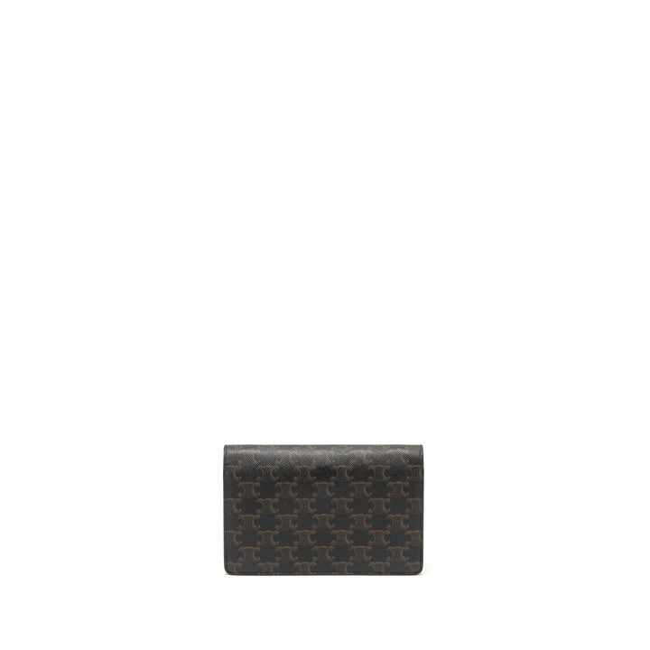 Top Quality Celine Wallet on Strap Triomphe Canvas/Smooth Lambskin Tan