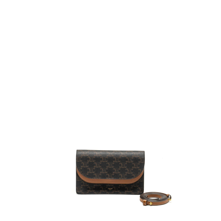 Top Quality Celine Wallet on Strap Triomphe Canvas/Smooth Lambskin Tan