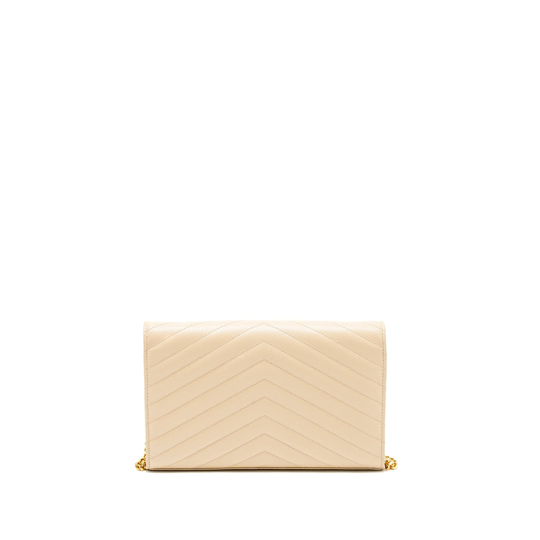 Saint Laurent Cassandre Matelasse Chain Wallet Grained Calfskin Beige GHW