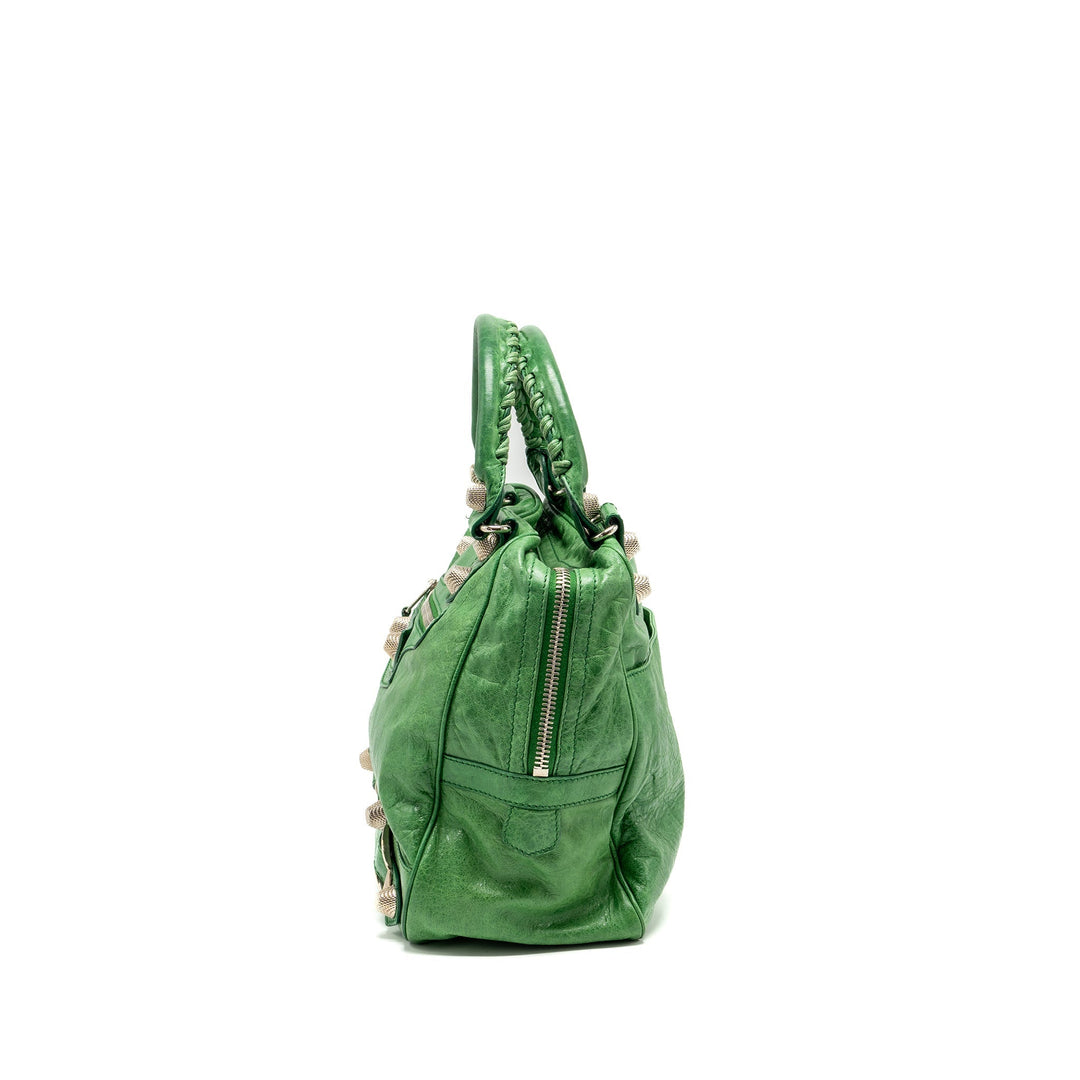 Top Quality Balenciaga zip handle bag green leather SHW