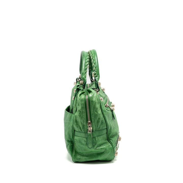 Top Quality Balenciaga zip handle bag green leather SHW