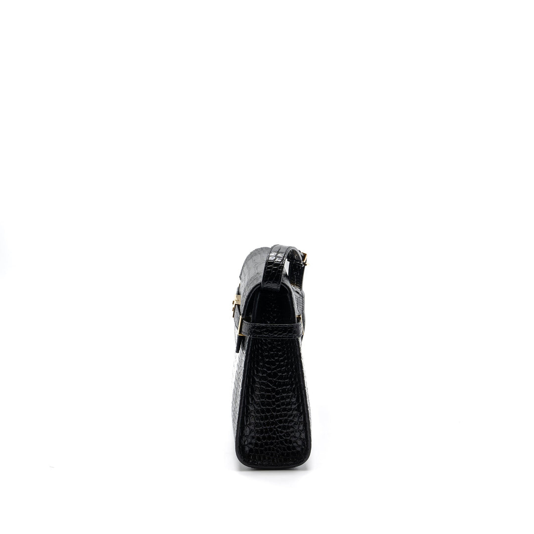 Saint laurent Manhattan shoulder bag croc-embossed calfskin black GHW