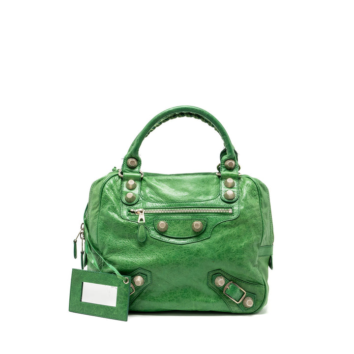 Top Quality Balenciaga zip handle bag green leather SHW