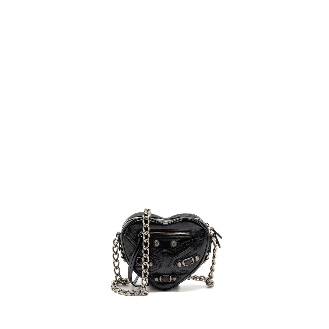 Top Quality Balenciaga Le Cagole Heart Mini Bag Lambskin Black SHW