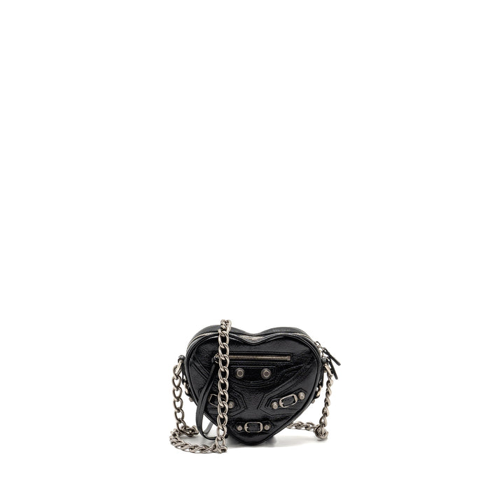Top Quality Balenciaga Le Cagole Heart Mini Bag Lambskin Black SHW