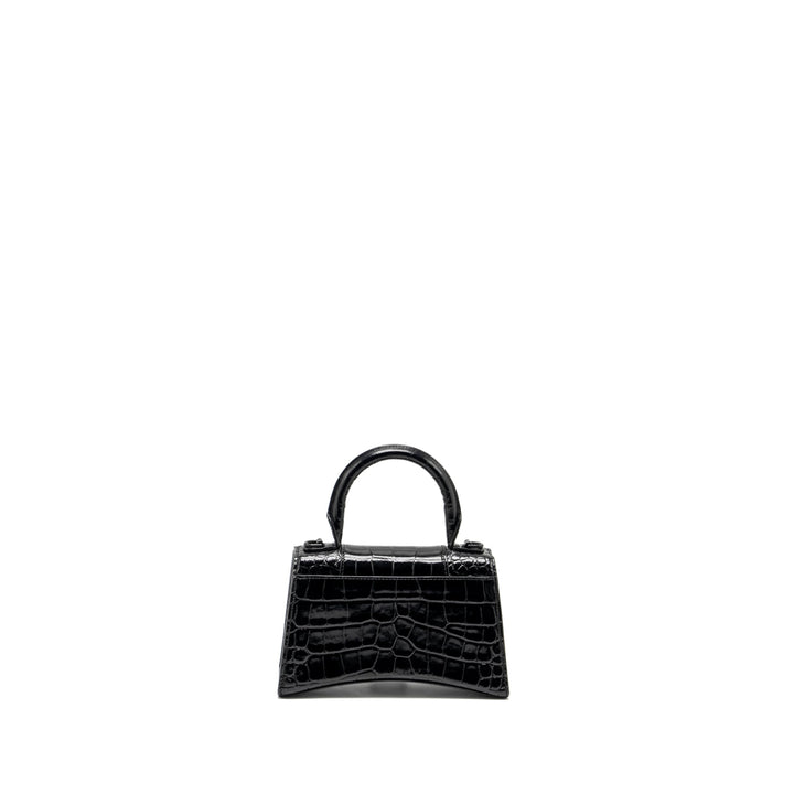 Top Quality Balenciaga XS Hourglass Croc-embossed Calfskin So Black