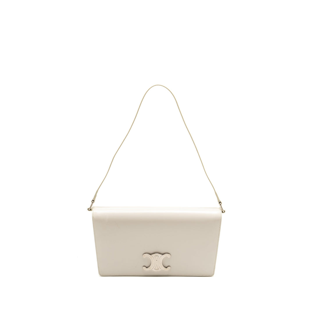 Celine Trapeze Triomphe Shoulder Bag Shiny Calfskin White