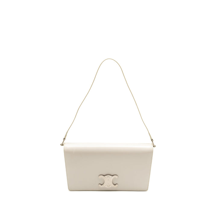 Celine Trapeze Triomphe Shoulder Bag Shiny Calfskin White