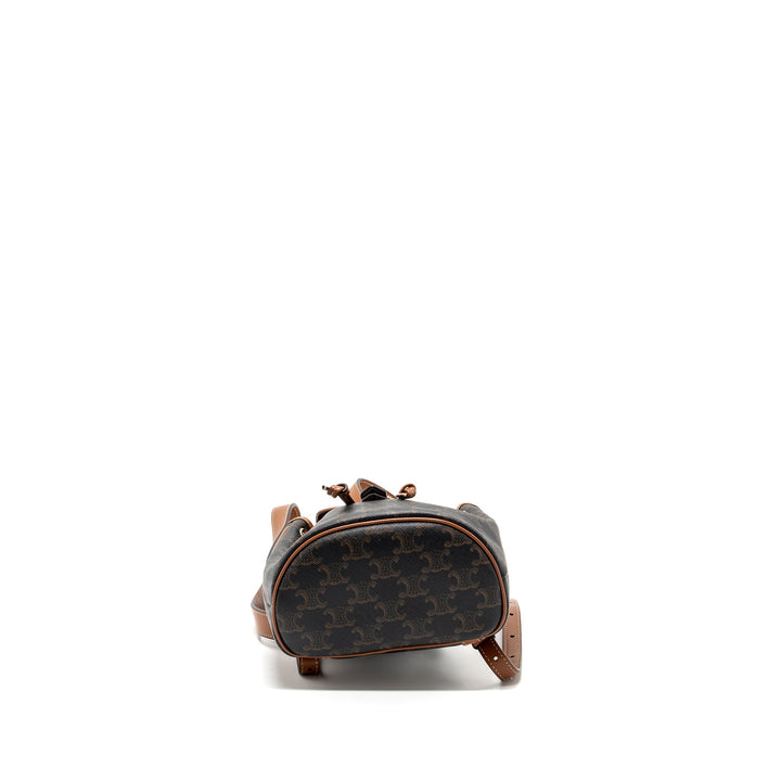 Celine Mini Backpack Folco Triomphe Canvas Calfskin TAN