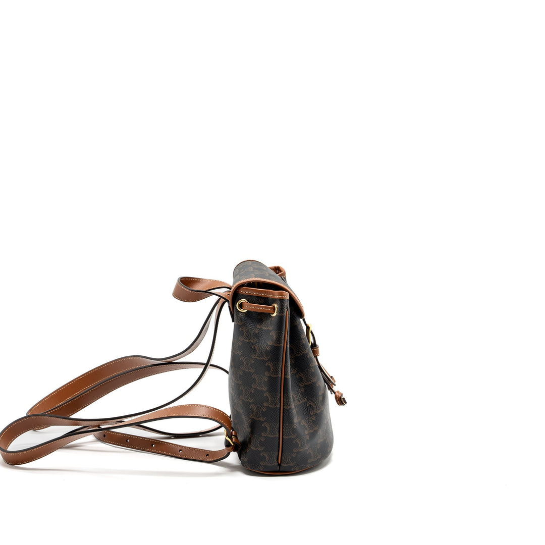 Top Quality Celine Mini Backpack Folco Triomphe Canvas Calfskin TAN