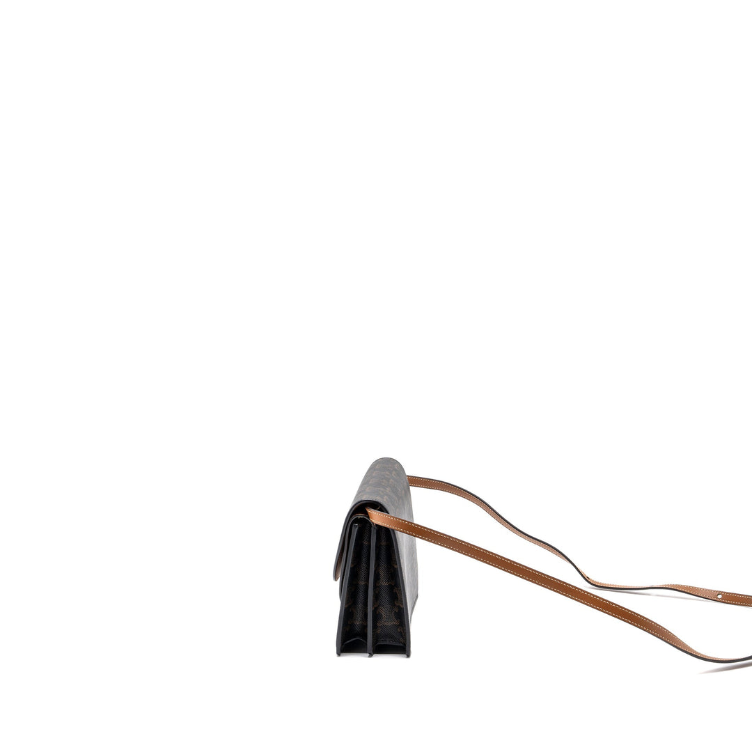 Top Quality Celine wallet on strap triomphe canvas / smooth lambskin tan with