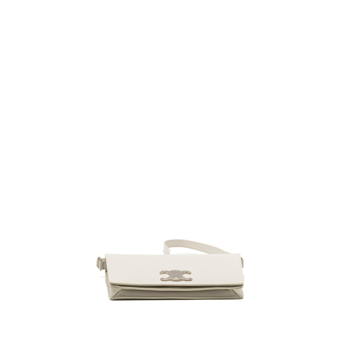 Celine Trapeze Triomphe Shoulder Bag Shiny Calfskin White