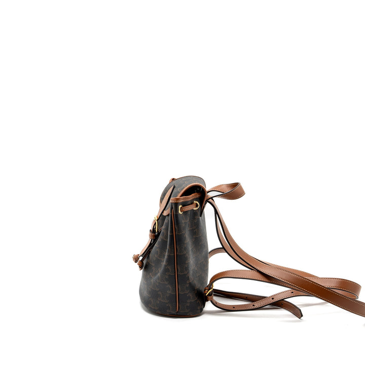 Top Quality Celine Mini Backpack Folco Triomphe Canvas Calfskin TAN