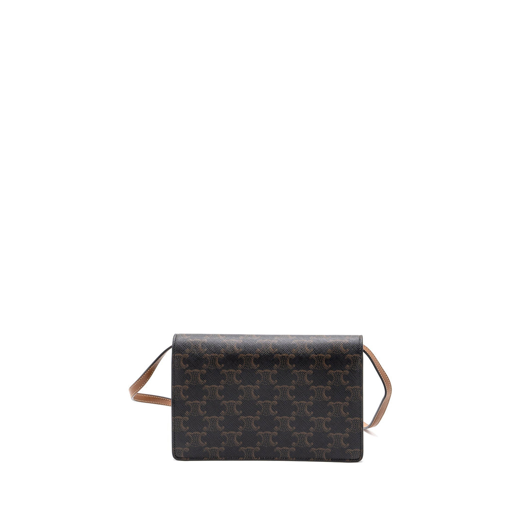 Top Quality Celine wallet on strap triomphe canvas / smooth lambskin tan with
