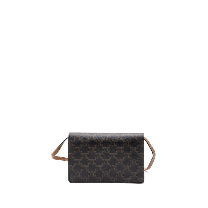 Top Quality Celine wallet on strap triomphe canvas / smooth lambskin tan with