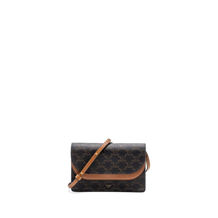 Top Quality Celine wallet on strap triomphe canvas / smooth lambskin tan with