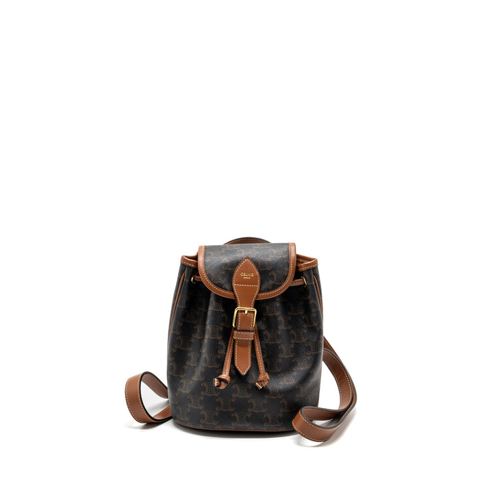 Top Quality Celine Mini Backpack Folco Triomphe Canvas Calfskin TAN
