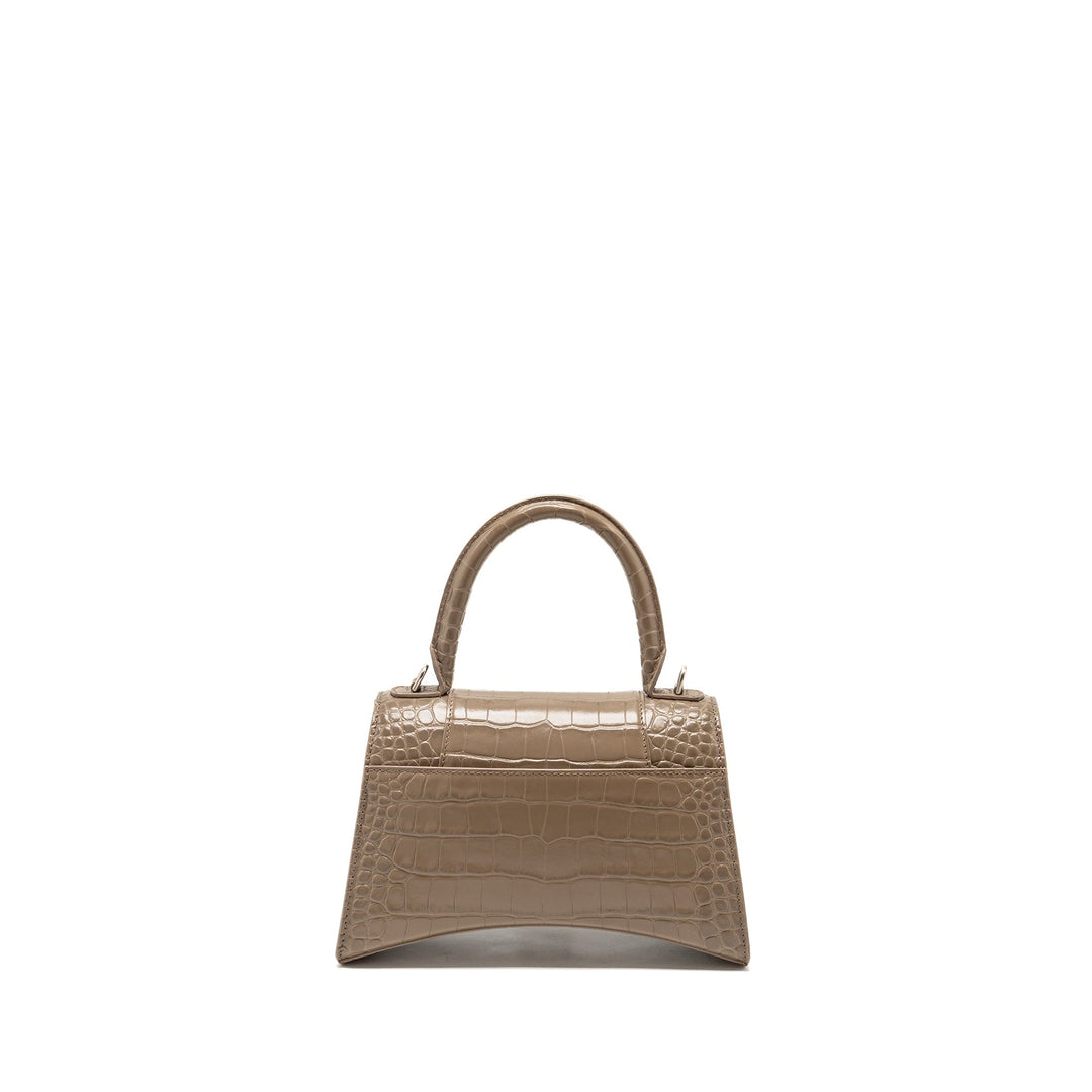 Top Quality Balenciaga Small Hourglass Bag Croc-Embossed Calfskin Dark Beige SHW