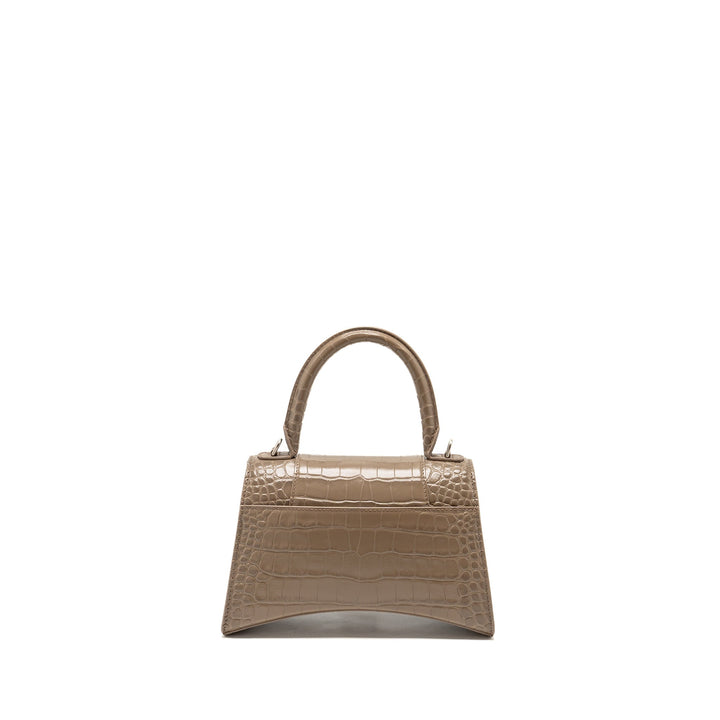 Top Quality Balenciaga Small Hourglass Bag Croc-Embossed Calfskin Dark Beige SHW