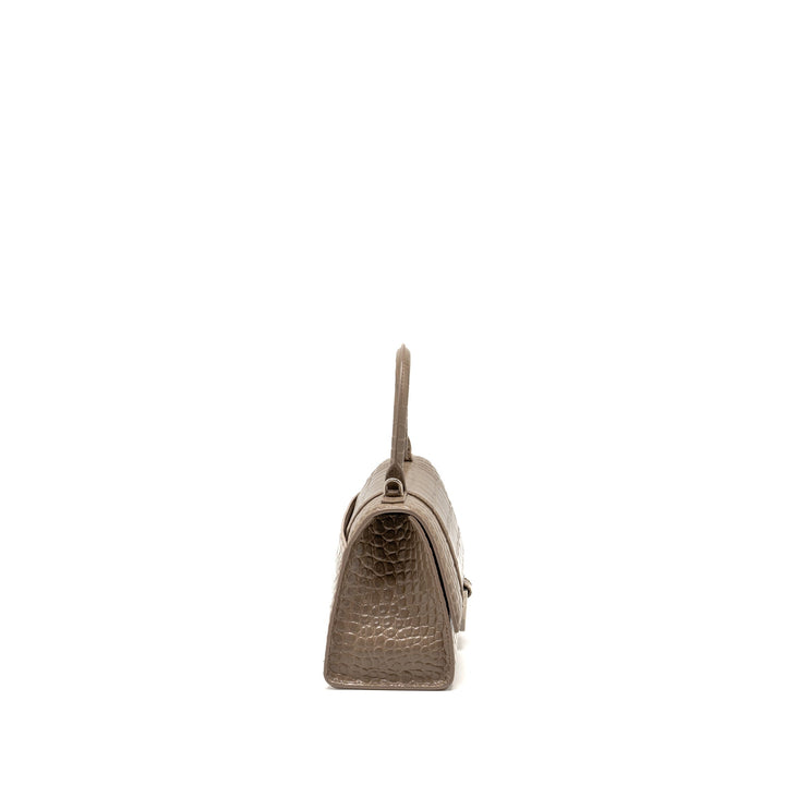 Top Quality Balenciaga Small Hourglass Bag Croc-Embossed Calfskin Dark Beige SHW