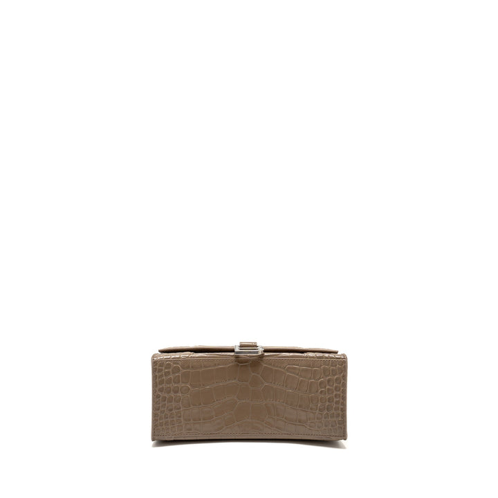 Top Quality Balenciaga Small Hourglass Bag Croc-Embossed Calfskin Dark Beige SHW