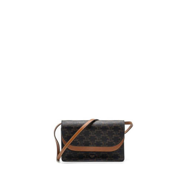 Top Quality Celine wallet on strap triomphe canvas / leather tan