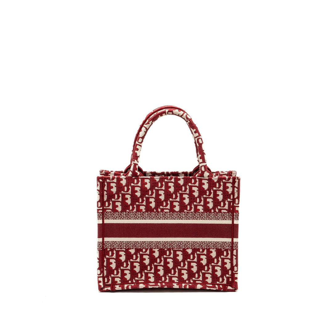 Top quality Dior small book tote oblique embroidery canvas red