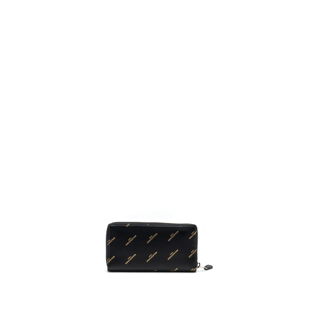 Top Quality Balenciaga Logo Long Zip Wallet Calfskin Black SHW