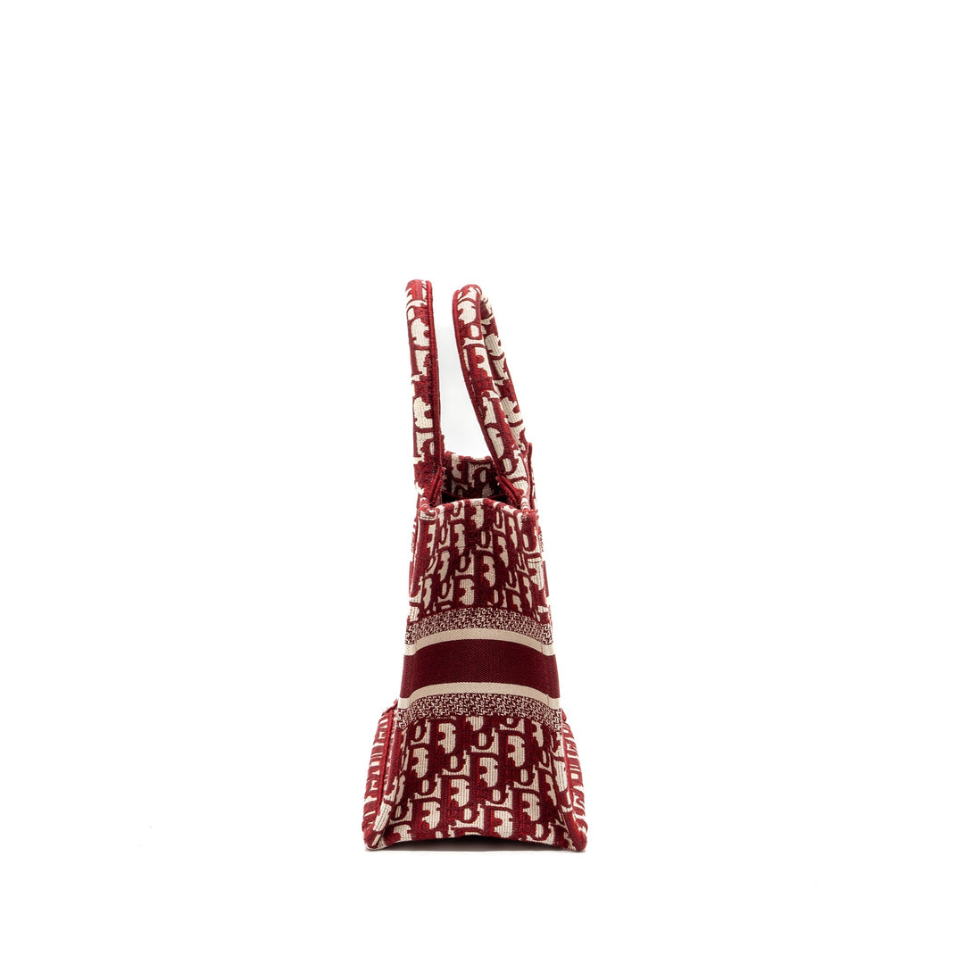 Top quality Dior small book tote oblique embroidery canvas red