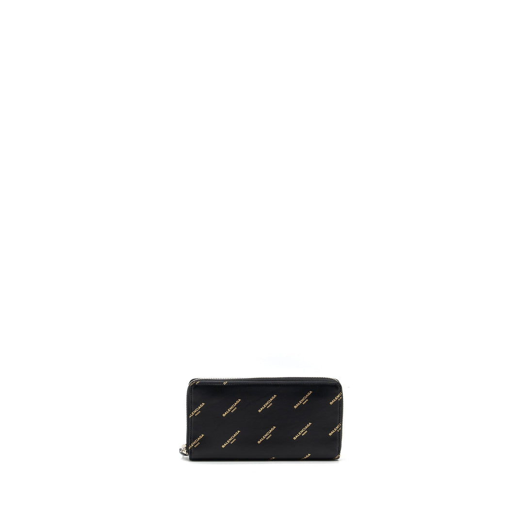 Top Quality Balenciaga Logo Long Zip Wallet Calfskin Black SHW