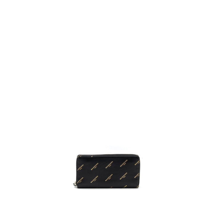 Top Quality Balenciaga Logo Long Zip Wallet Calfskin Black SHW