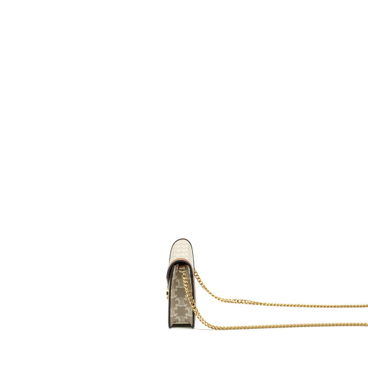 Celine MARGO wallet on chain Triomphe canvas / calfskin Grege