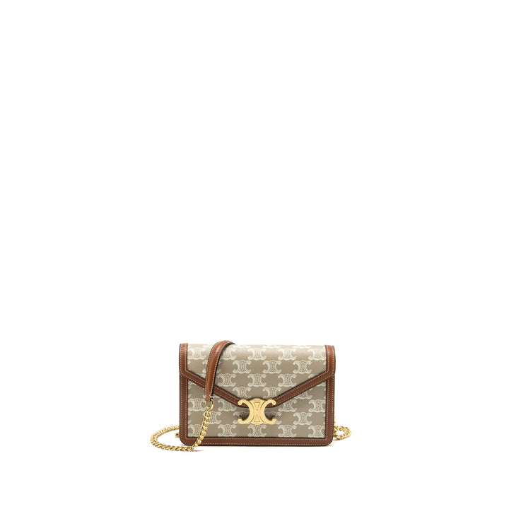 Top Quality Celine MARGO wallet on chain Triomphe canvas / calfskin Grege