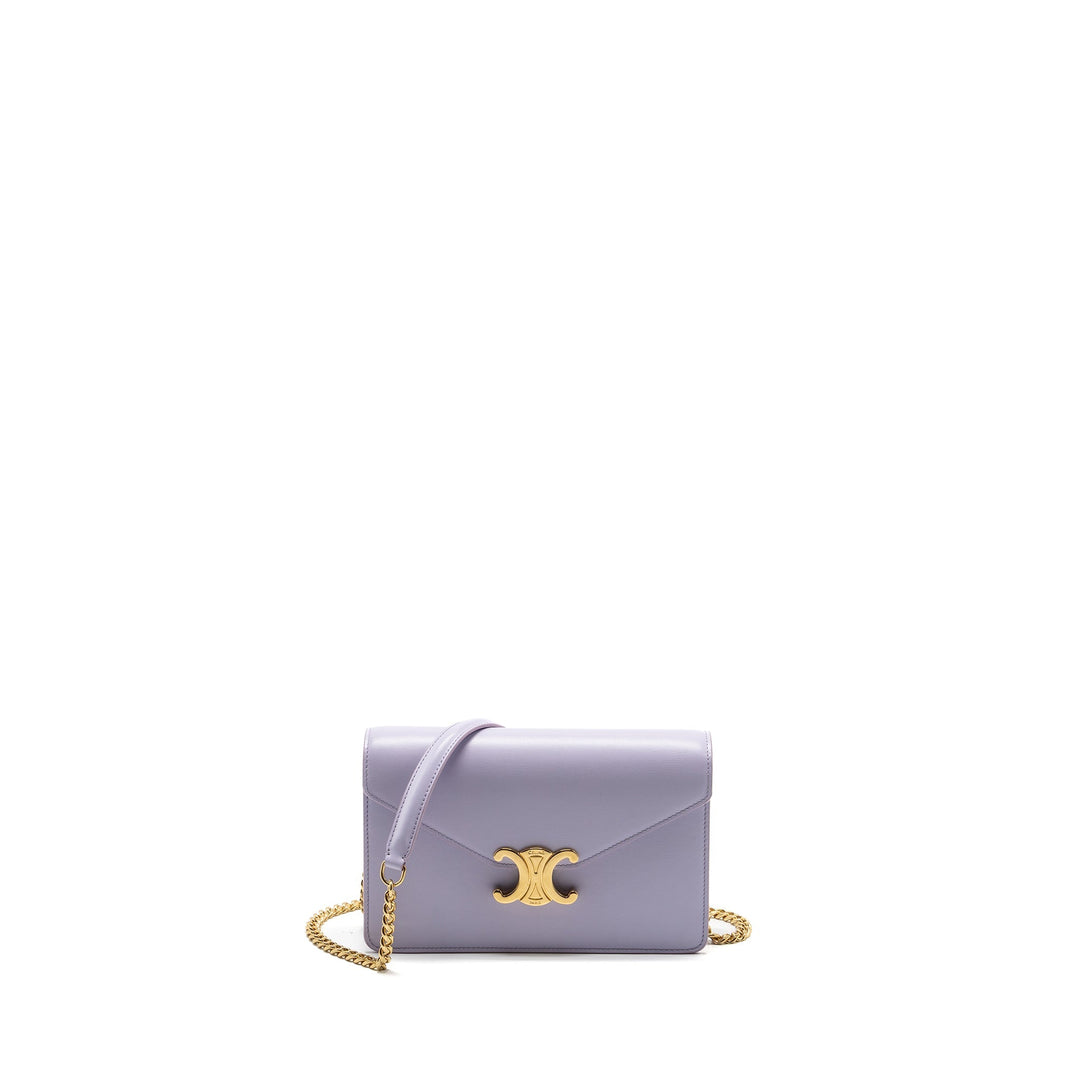 Top Quality Celine Triomphe Wallet on Chain Margo Shiny Calfskin Light Lavender
