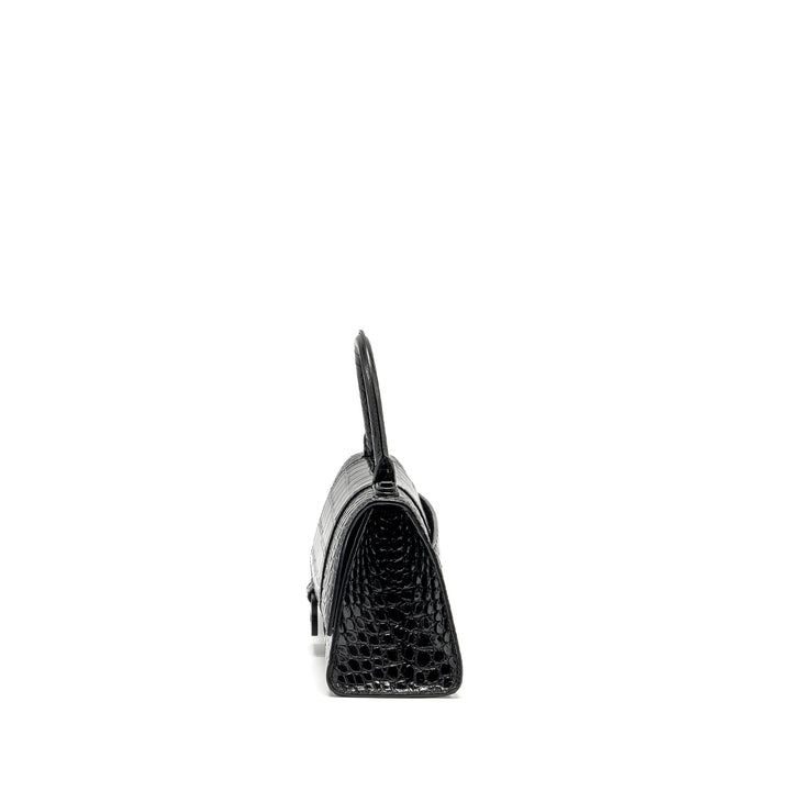 Top Quality Balenciaga Hourglass S Croc-Embossed Calfskin So Black