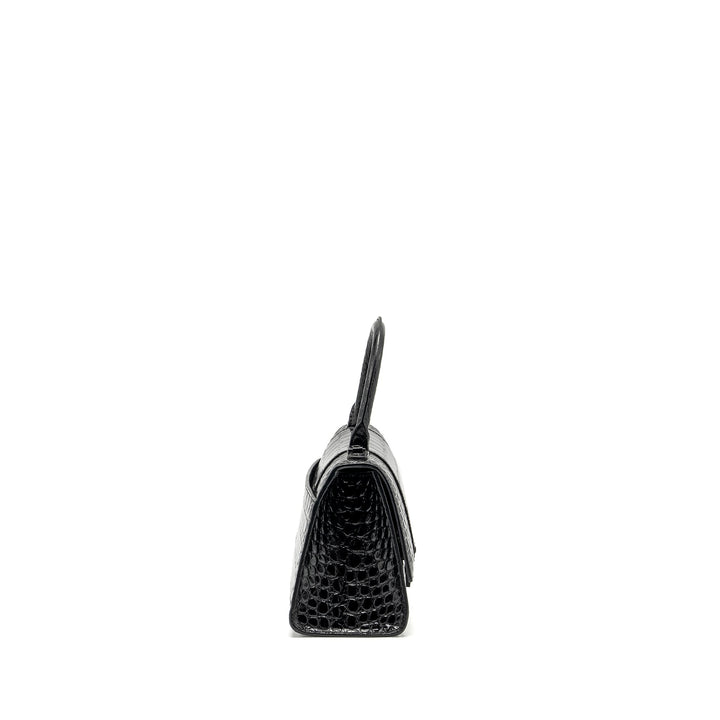 Top Quality Balenciaga Hourglass S Croc-Embossed Calfskin So Black