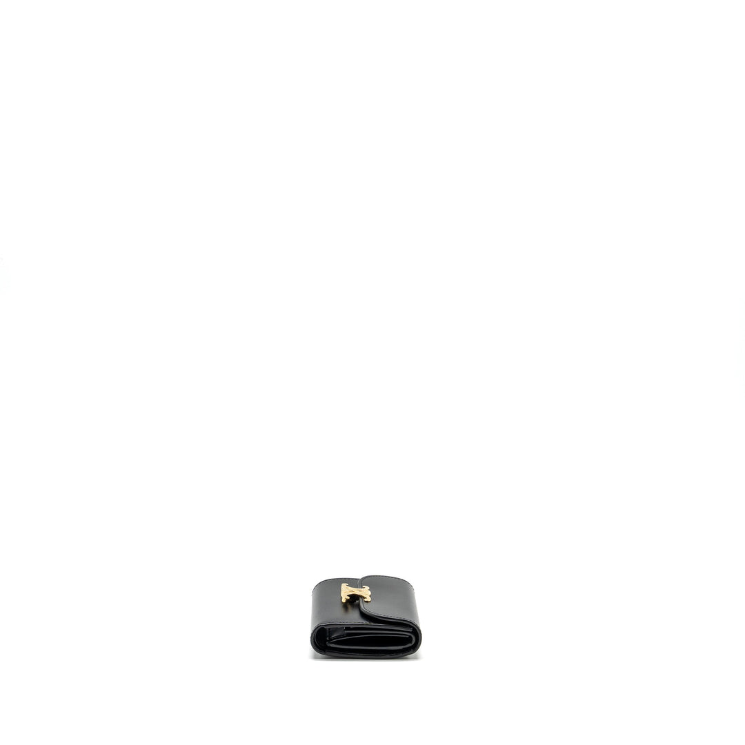 Top Quality Celine Small Triomphe Flap Wallet Shiny Calfskin Black