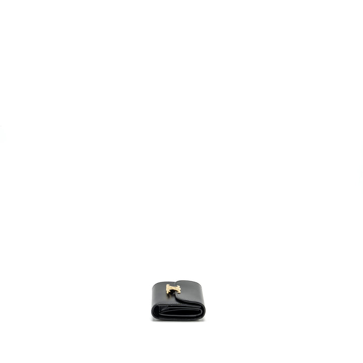 Top Quality Celine Small Triomphe Flap Wallet Shiny Calfskin Black