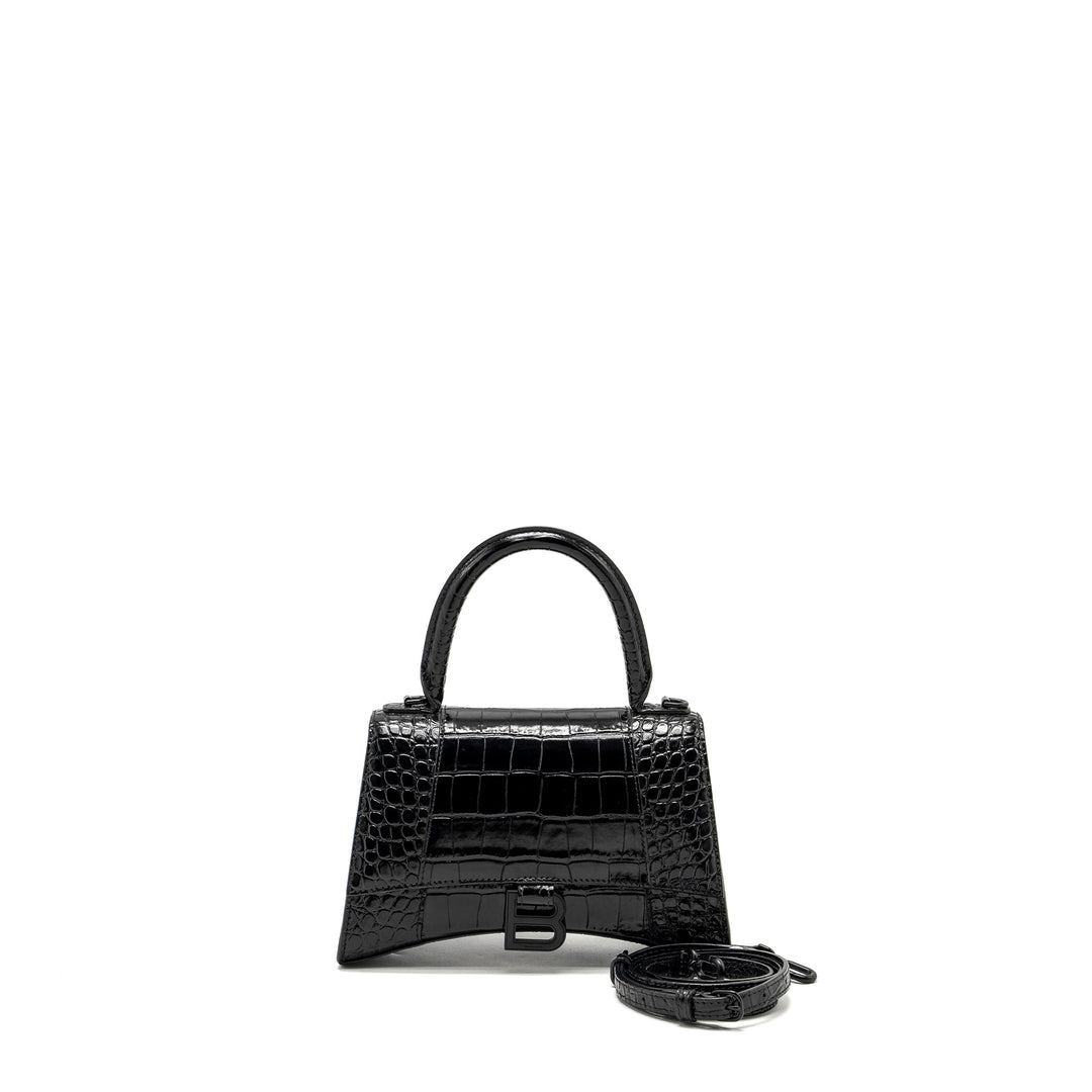Top Quality Balenciaga Hourglass S Croc-Embossed Calfskin So Black
